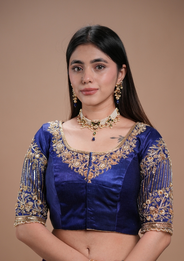 Royal Blue Zardosi Work Silk Blouse